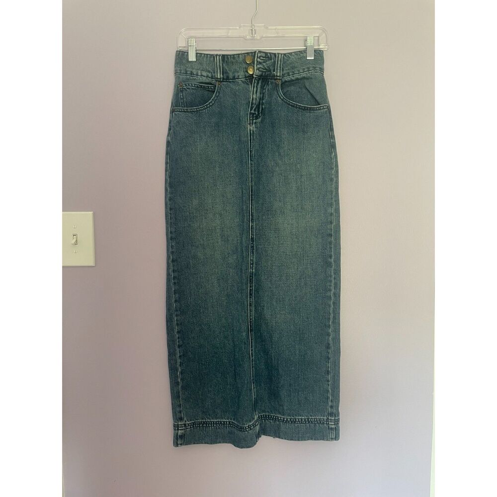 BDG Urban Outfitters High Rise Denim Maxi Skirt XS Double Button Vintage Wash